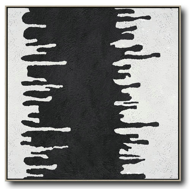 Handmade Large Painting,Oversized Minimal Black And White Painting - Hand Painted Aclylic Painting On Canvas